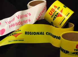 Custom printed banner tape for parties and events.